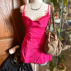 Y2K Victoria's Secret Sexy Little Things Pink Satin Babydoll Slip Dress 36B
